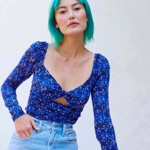 Urban Outfitters Juliana Crepe Star Cutout Long Sleeve Cropped Top